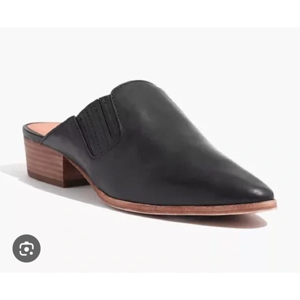 Madewell Black Leather Pointed Toe Block Heel Mules Slip On Shoes Size 9.5 - Picture 2 of 13